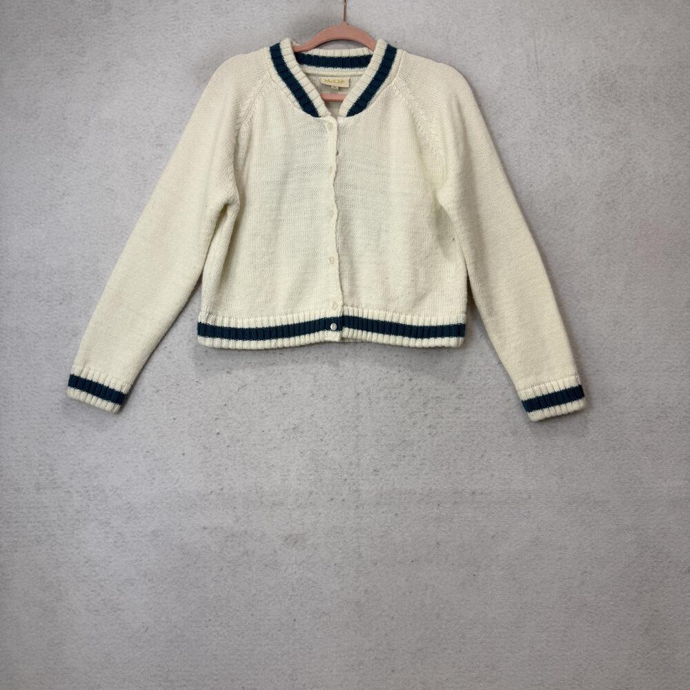 ModCloth Cardigan Sweater Womens XL White Dragon Graphic Button Front Knit - Picture 3 of 8
